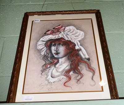 Lot 611 - A Masons ironstone plate, a collection of pennies, a pastel portrait of a girl 'Lucy' by R F Gordon