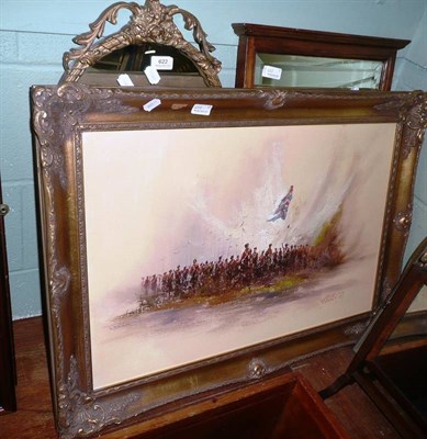 Lot 622 - Framed oil of a battle scene and two mirrors