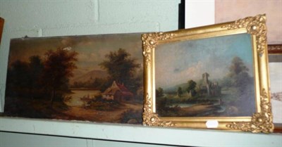 Lot 634 - Unframed oil painting "Damaged" by A Morris - landscape,  together with an oil painting of...