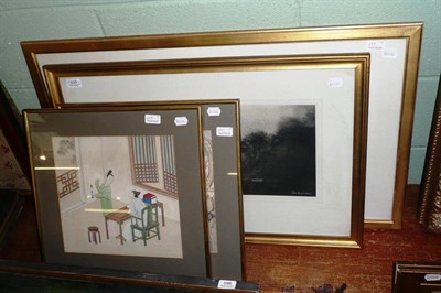 Lot 639 - Two framed Chinese watercolours, two other watercolours and a silver photo frame