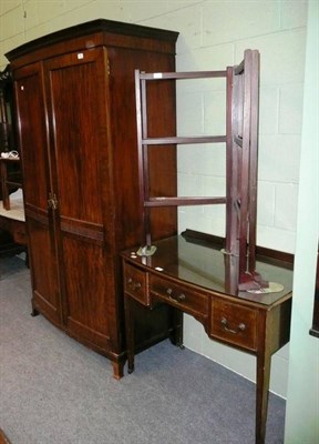 Lot 657 - Three piece mahogany bedroom suite, pair of cane seated bedroom chairs and towel rail