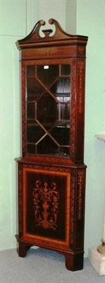 Lot 663 - A Mahogany, Satinwood and Marquetry Free Standing Corner Cabinet, DATE, the broken swan neck...