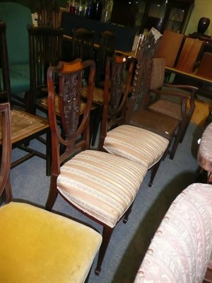 Lot 705 - Pair of inlaid side chairs and an oak chair