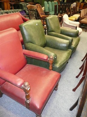 Lot 723 - Two Victorian easy chairs and a Victorian oak framed open armchair