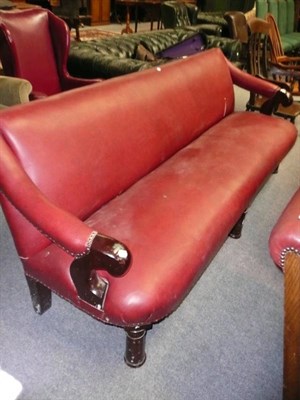 Lot 725 - Mahogany framed settee upholstered in red leatherette