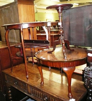 Lot 767 - Edwardian occasional table, mahogany coffee table, wine table and mahogany shelf