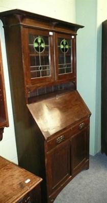 Lot 773 - Oak Edwardian bureau bookcase