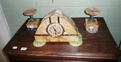 Lot 784 - Art Deco yellow marble clock garniture