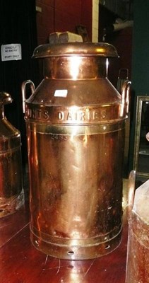 Lot 814 - Large copper milk churn named Hunt's Dairies