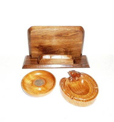 Lot 4 - An Albert "Eagleman" Jeffries oak horseshoe ashtray, with carved eagle signature (damaged),...