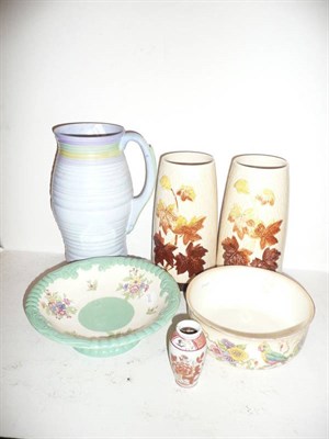 Lot 6 - Pair of Sylvac vases, two Crown Devon bowls, Oriental vase and a Carltonware jug (6)