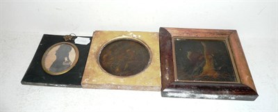 Lot 8 - Two 19th century miniature oil paintings and a framed miniature