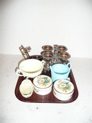 Lot 14 - Tray of glass, ceramics and a plated egg condiment
