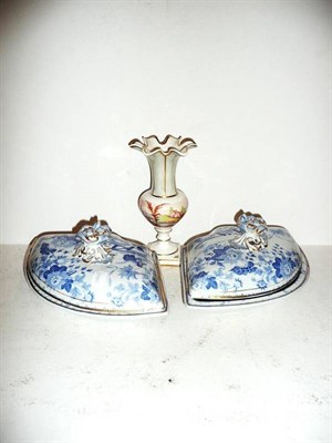 Lot 16 - Two 19th century stone china shaped serving dishes and a 19th century vase painted with a...