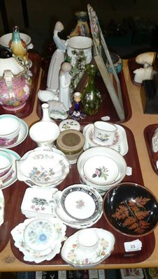 Lot 23 - A Minton heart shaped china trinket box with two trays of decorative ceramics
