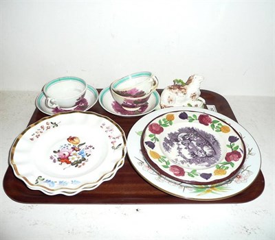 Lot 24 - Tray of 19th century decorative ceramics including two Pratt plates