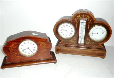Lot 39 - An inlaid mantel clock and an inlaid Compendulam desk piece