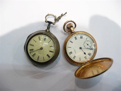 Lot 65 - A silver verge pocket watch and a Waltham gold-plated watch