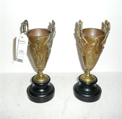 Lot 110 - Pair of bronze vases of waisted tapering form