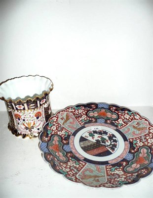 Lot 136 - A Royal Crown Derby Imari pattern jardiniere and an Imari charger