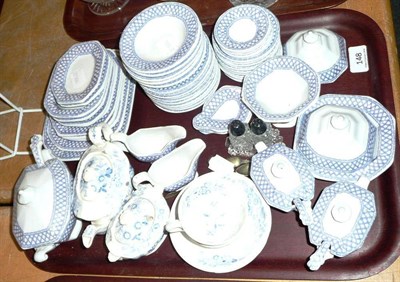 Lot 148 - Miniature pottery 'Bertha' Pattern dinner service, five small spoons, a sugar tong, and a four...