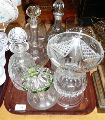 Lot 153 - Tray of glassware including decanters and vases