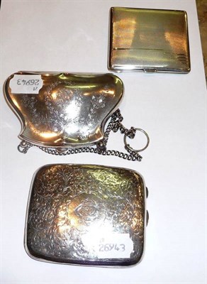 Lot 186 - Silver engraved cigarette case, a silver purse and an Art Deco silver cigarette case