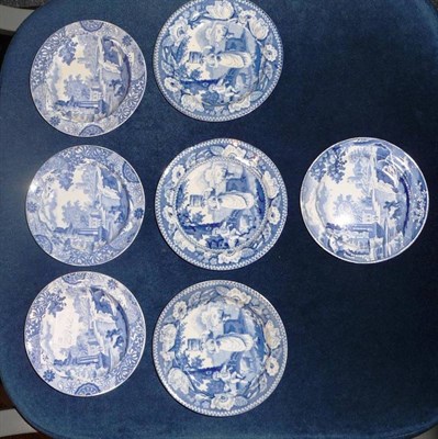 Lot 200 - Seven 19th century blue and white small plates