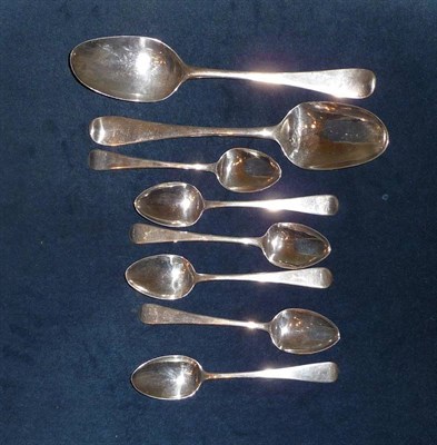 Lot 203 - A set of six George III silver teaspoons, London 1781, maker's mark SR, and a pair of George...