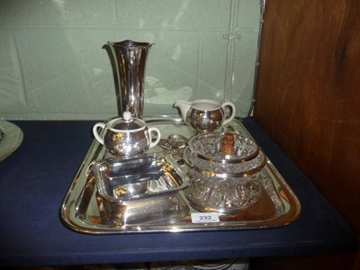 Lot 232 - Small quantity plate including tray and small silver square dish and silver spoons