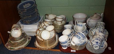 Lot 239 - Shelf including Royal Copenhagen, blue and white tea service, Coalport 'Revellrie' pattern tea...