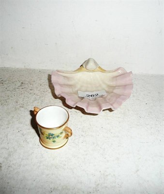 Lot 262 - Worcester shell-shaped dish, Worcester blush ivory cup and saucer and a Worcester miniature...