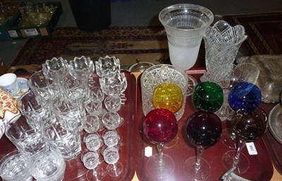 Lot 268 - Two trays of assorted glassware, drinking glasses, vases, etc