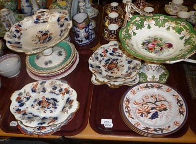 Lot 272 - Three trays including Wedgwood part dessert set, green and floral decorated comport, 18th...