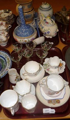 Lot 277 - Two trays including commemorative china, drinking glasses, Chinese teapot and a mocha-type...