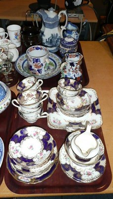 Lot 278 - Two trays including 19th century tea set, 19th century Mason's mug, Pratt-type pot lid, etc