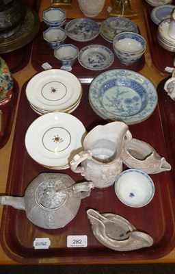 Lot 282 - Two trays including Chinese tea bowls, saucers and an English salt glazed teapot