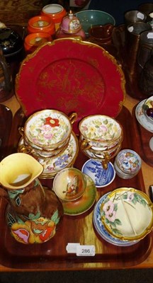 Lot 286 - Two trays of decorative ceramics including Gray's pottery storage jars, copper lustre jugs, etc