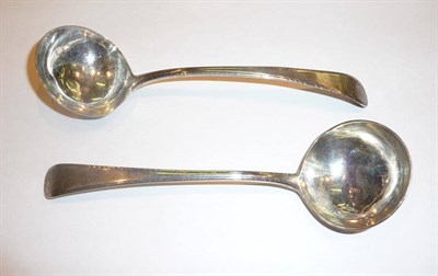 Lot 306 - A pair of 18th century silver sauce ladles, London, Hester Bateman, date letter rubbed, (3.12oz)