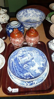 Lot 333 - Pair of Kutani vases with associated  covers, Chinese vase, Ironstone comport, Spode blue and white