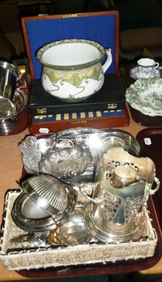 Lot 335 - Quantity of silver plate, fish eaters and a Doulton Kelmscot chamber pot