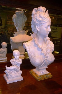 Lot 366 - Reproduction moulded bust of a lady and a composition nude baby with grapes