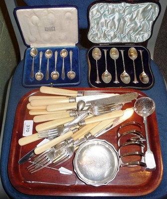 Lot 370 - A cased set of six coffee spoons, London 1895, William Hutton and Sons Ltd., a cased set of six...