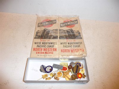 Lot 375 - A collection of railway-related badges and stick pins and four railway related magazines