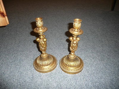 Lot 398 - Pair of 19th century ormolu candlesticks Bacchana