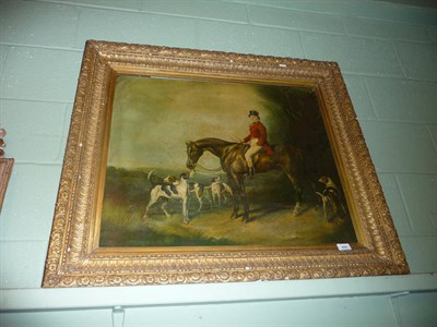 Lot 400 - Gilt framed oil on canvas, Huntsman and Hounds