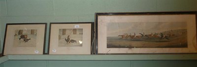 Lot 410 - After Stock, six framed cock fighting prints and three horse racing prints