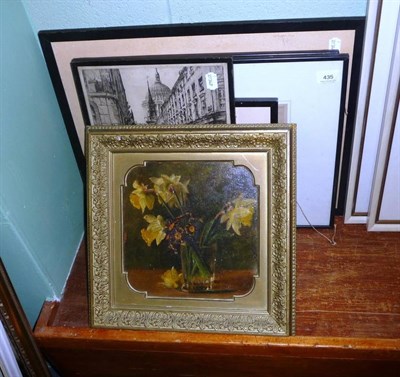 Lot 435 - 19th century oil daffodils and five prints