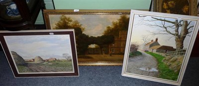 Lot 437 - C Vickers, gilt framed oil on canvas, two framed oil paintings on board signed Bird together with a