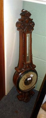 Lot 451 - Late Victorian carved oak barometer by E Lennie, Edinburgh